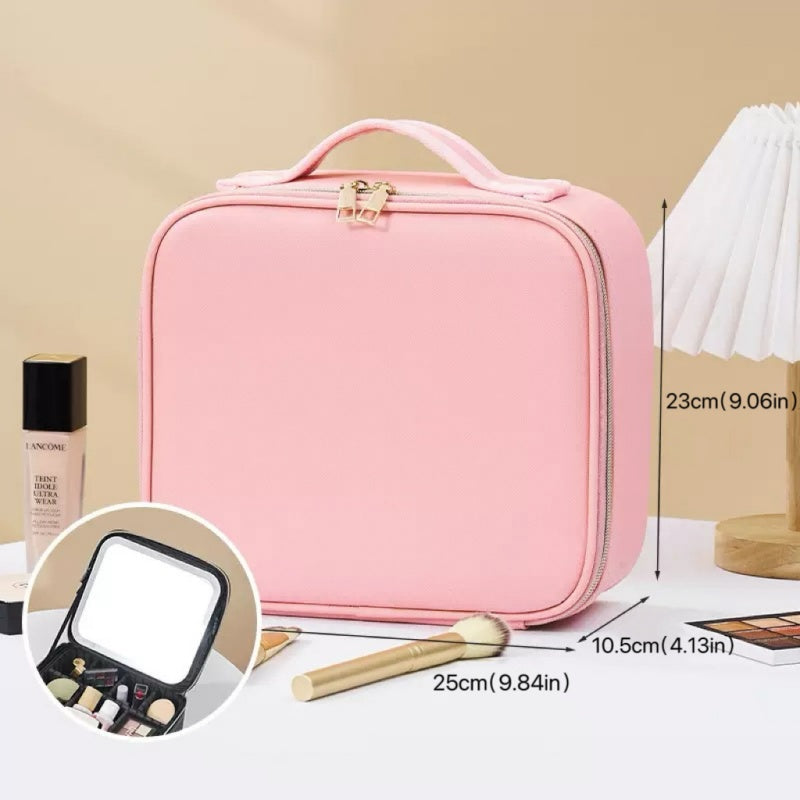 Travel Makeup Bag with Lighted Mirror