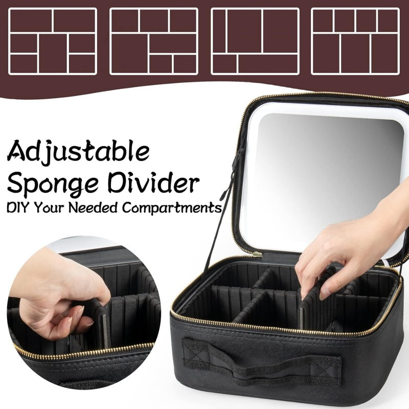 Travel Makeup Bag with Lighted Mirror