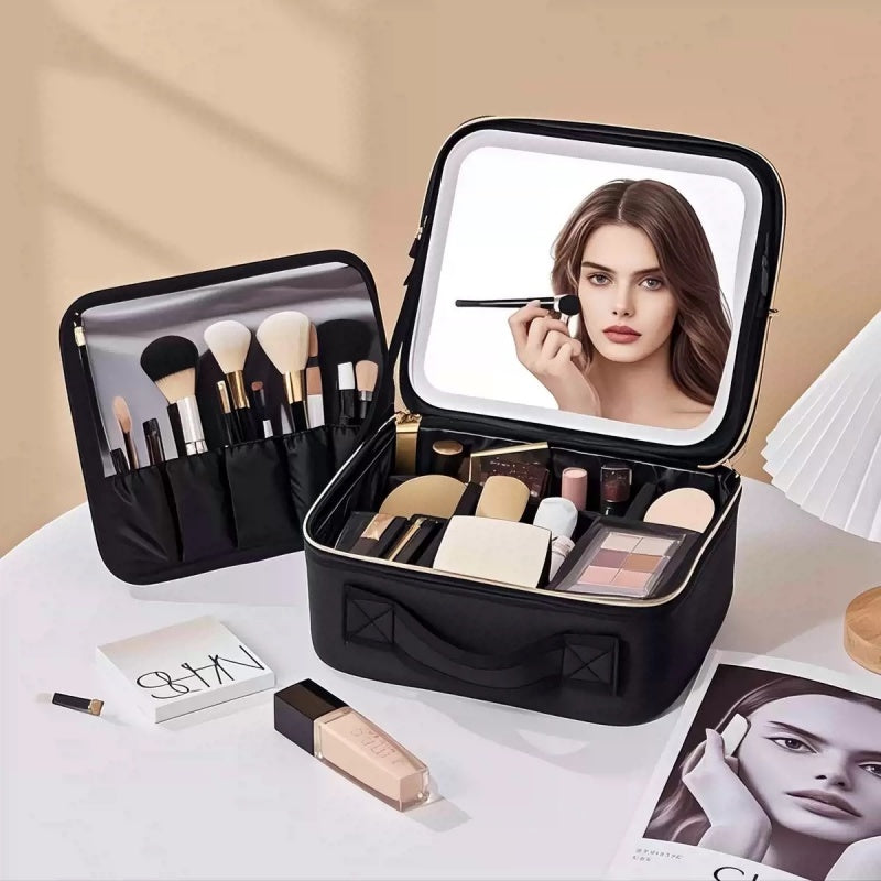 Travel Makeup Bag with Lighted Mirror
