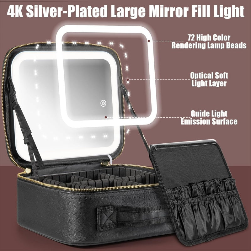 Travel Makeup Bag with Lighted Mirror