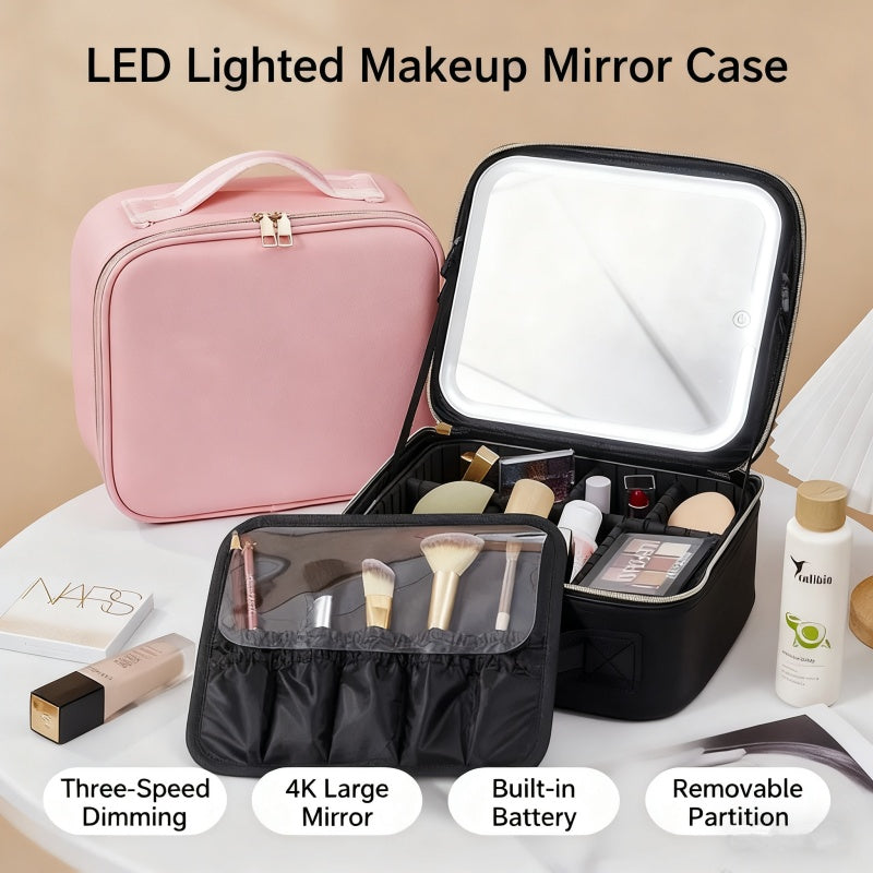 Travel Makeup Bag with Lighted Mirror